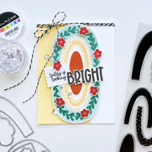 Load image into Gallery viewer, Catherine Pooler - Stamp & Dies Set - Smile Bright. Smile Bright! This 6x8 Stamp Set and coordinating dies are ready for you to piece it together to your hearts content to create a modern, boho rainbow. Available at Embellish Away located in Bowmanville Ontario Canada. Card example by brand ambassador.
