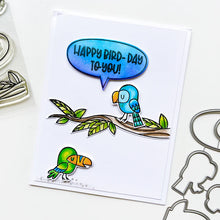 Load image into Gallery viewer, Catherine Pooler - Stamp and Die Set - Hey Tweetie. These super cute Hey Tweetie stamp and dies are great for layering fun with the birdies, speech bubbles and branch. Cut out all the options and play around for some squawking good cards. Available at Embellish Away located in Bowmanville Ontario Canada. Card design by brand ambassador.