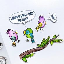 Load image into Gallery viewer, Catherine Pooler - Stamp and Die Set - Hey Tweetie. These super cute Hey Tweetie stamp and dies are great for layering fun with the birdies, speech bubbles and branch. Cut out all the options and play around for some squawking good cards. Available at Embellish Away located in Bowmanville Ontario Canada. Card design by brand ambassador.