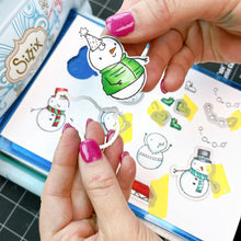 Load image into Gallery viewer, Catherine Pooler - Stamp and Die Set - Snow-rific Party. This stamp and die set is has all the things needed for a winter time party! Each snowman is dressed up for fun and ready to adorn your cards and projects with gifts, cake, balloons and even a sled Available at Embellish Away located in Bowmanville Ontario Canada