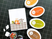 Cargar imagen en el visor de la galería, Catherine Pooler - Stamps and Dies Set - Pumpkin Season. Autumnal icons like hot beverage mugs and thermos, falling leaves, twigs, bowls and of course a layering pumpkin stamp. Use one of the nine (9) dies in the The Pumpkin Season Dies Set. Available at Embellish Away located in Bowmanville Ontario Canada. card design by brand ambassador.
