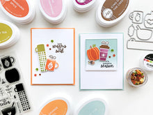 Cargar imagen en el visor de la galería, Catherine Pooler - Stamps and Dies Set - Pumpkin Season. Autumnal icons like hot beverage mugs and thermos, falling leaves, twigs, bowls and of course a layering pumpkin stamp. Use one of the nine (9) dies in the The Pumpkin Season Dies Set. Available at Embellish Away located in Bowmanville Ontario Canada. card design by brand ambassador.