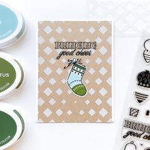 Cargar imagen en el visor de la galería, Catherine Pooler - Stencil - Gradient Diamond. Add beautiful pattern and texture to your cards with the Gradient Diamond Stencil. Try blending the pattern with a soft Spa ink color for a subtle effect or add a glittery medium for extra pizzaz! Stencil is 6 x 6" in size. Available at Embellish Away located in Bowmanville Ontario Canada. card example by Catherine Pooler