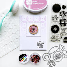 Load image into Gallery viewer, Catherine Pooler - Stencil - Perfection. Remember the game of speed and precision with all the shaped pegs from our youth? This fun stencil pattern of crosses and dots reminded us of that and we think it's, well, Perfection! Available at Embellish Away located in Bowmanville Ontario Canada. Card example by Catherine Pooler