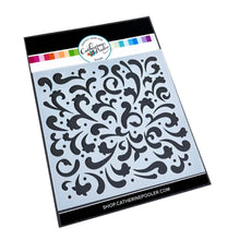 Charger l'image dans la galerie, Catherine Pooler - Stencil - Secret Garden. A celebration of flourishes and blooms, the Secret Garden Stencil has a feel of a wild flower garden. This beautiful, ornate pattern will give your card base so much interest. Try this stencil with a favorite sparkly medium for more texture. Available at Embellish Away located in Bowmanville Ontario Canada.