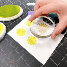 Charger l'image dans la galerie, Catherine Pooler - Template Stencil - 1.5" Circle. Create patterned stamped backgrounds with ease using the new Circle Template. These templates come in three sizes and will help you when you are looking to evenly space various sized stamped images. You can also blend over these templates with color, using them as a circle stencil or use the edge to make a lovely scalloped motif. Stencil is 6 x 6" in size. Available at Embellish away located in Bowmanville Ontario Canada.