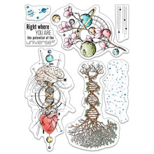 Charger l'image dans la galerie, Ciao Bella - Clear Stamp Set 6"x8" - Universe Is Heart And Mind. The sign of the times is usually linked to disapproving, something that is typical of the bad way things are now. On the other side, the sign of the times is marked by changes that indissolubly link past, present and future. Some call it progress. A history as long as humankind. From alchemists in search of the philosopher’s stone, to the discovery of the atom and DNA. Available at Embellish Away located in Bowmanville Ontario Canada.