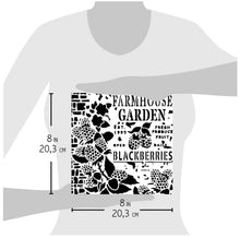 Charger l'image dans la galerie, Ciao Bella - Texture Stencil 8x8 - Farmhouse Garden. Stencil Art line is designed to add layering textures and designs to your projects. This mask has images of blackberries and text. Perfect for paper crafting, scrapbooking and mixed media projects. Available at Embellish Away located in Bowmanville Ontario Canada.