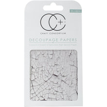 Load image into Gallery viewer, Craft Consortium - Decoupage Papers - 13.75"X15.75" - 3/Pkg - White Crack Texture. Craft Consortium-Decoupage Papers: White Crack Texture. Ideal for covering a variety of surfaces and objects including wood, ceramics, plastic, glass, terracotta, MDF, canvases, paper mache shapes and more! This package contains three 13-3/4x15-3/4 inch sheets of decoupage paper in one design. Imported. Available at Embellish Away located in Bowmanville Ontario Canada.