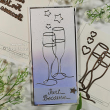 Load image into Gallery viewer, Creative Expressions - Craft Dies One-Liner Collection - Champagne Flutes. This seven die set will be great for party invitations, occasion cards, scrapbooking pages and so much more. The set has been designed with just single lines creating the elegant image. Available at Embellish Away located in Bowmanville Ontario Canada. Card design by Danille Bigland