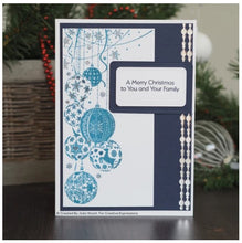 Load image into Gallery viewer, Creative Expressions - Designer Boutique Pre Cut Rubber Stamp - Bauble Pendant. A beautiful DL size stamp with a wonderful scene in one stamp making creating stunning projects simple. This pre-cut rubber stamp has great detail and will make fantastic, intricate paper craft projects, and so much more. Available at Embellish Away located in Bowmanville Ontario Canada. Card Example