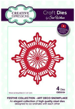 Load image into Gallery viewer, Creative Expressions - Festive Collection Art Deco Dies - Snowflake. Craft Dies by Sue Wilson are an elegant collection of high quality steel designs designed to co-ordinate with each other. Size approx. 3.5" x 3.5". Available at Embellish Away located in Bowmanville Ontario Canada.