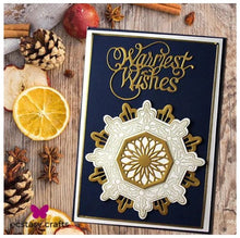 Load image into Gallery viewer, Creative Expressions - Festive Collection Art Deco Dies - Snowflake. Craft Dies by Sue Wilson are an elegant collection of high quality steel designs designed to co-ordinate with each other. Size approx. 3.5" x 3.5". Available at Embellish Away located in Bowmanville Ontario Canada. Card by brand ambassador.