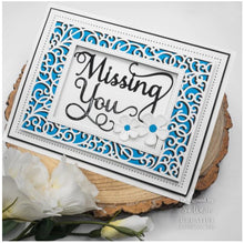 Load image into Gallery viewer, Creative Expressions - Sue Wilson Dies - Noble Shadowed Sentiment - Missing You. Bold curly text in a good size the dies will add a great finishing touch to a card or as a main feature. Available at Embellish Away located in Bowmanville Ontario Canada. Card by brand ambassador.
