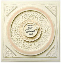 Load image into Gallery viewer, Creative Expressions - Sue Wilson Dies - Striplet - Radiance. The Radiance Striplet provides a lovely backdrop for Gillian or any other die set in the centre of the frame. Sizes: Outside Frame: 2.10" x 6.15" Inside Pattern: 1.80" x 5.90" Available at Embellish Away located in Bowmanville Ontario Canada. Crad by brand ambassador.