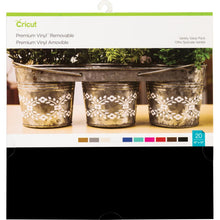 Load image into Gallery viewer, Cricut - Premium 12"X12" Vinyl - Value Pack 20/Pkg - Variety. The removable vinyl lies flat on the cutting mat to avoid tunneling or bubbling. Once you cut your design, weed it with ease and apply with awe. Even your most intricate designs effortlessly separate from the carrier sheet for a perfect application. Available at Embellish Away located in Bowmanville Ontario Canada.