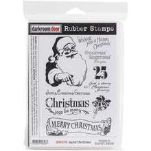 Load image into Gallery viewer, Darkroom Door - Cling Stamps 7.3"X5.1" - Joyful Christmas. These detailed stamps are the perfect way to add fun images to your cards, scrapbook pages and more! Use with any clear acrylic block (sold separately). This package contains Joyful Christmas: one 4.75x4 inch cling stamp sheet within one 5.25x7.5x.5 inch storage case. Imported. Available at Embellish Away located in Bowmanville Ontario Canada.