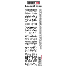 Load image into Gallery viewer, Darkroom Door - Sentiment Stamp - Engagement. Darkroom Door Sentiment Stamps are mounted on cling foam. Use as an entire strip of sentiments on your cards and projects, or trim each sentiment into individual stamps. Available at Embellish Away located in Bowmanville Ontario Canada.