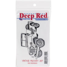 Load image into Gallery viewer, Deep Red - Cling Stamp - 3.2"X2.1" - Vintage Military Jeep. There is such a large variety of stamps that you will be able to find the perfect match for every project. There are background stamps, holiday themed, sentiments, love, friendship, floral, characters and more! Deep Red stamps are made of a blend of natural rubber and are attached to a cling foam pad for better definition. Available at Embellish Away located in Bowmanville Ontario Canada.