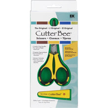 गैलरी व्यूवर में इमेज लोड करें, EK Success - Cutter Bee Scissors 5" Original. These pointed tipped scissors feature a comfort grip handle for left handed and right handed use and are great for cutting neat and perfect details in foam, paper, vellum, photos and more. This package contains one pair of 5 inch scissors with a snap-on plastic tip protector. Imported. Available in Bowmanville Ontario Canada.