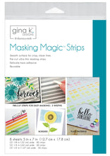 Load image into Gallery viewer, Gina K Designs - Masking Magic Strips - 5"X7" - 8/Pkg. Pre-cut to convenient widths, these ultra-thin, delicate-tack, adhesive-backed paper strips are designed to give crisp, clean without tearing or a sticky residue on your projects. Made in the USA. Available at Embellish Away located in Bowmanville Ontario Canada.
