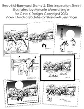 Load image into Gallery viewer, Gina K. Designs - Stamp & Die Set - Beautiful Barnyard. Melanie Muenchinger continues her nature series and follows up Farmyard Friends with the coordinating Beautiful Barnyard set. Available at Embellish Away located in Bowmanville Ontario Canada. Inspiration Sheet by Melanie Muenchinger.