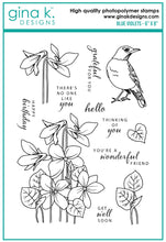 Cargar imagen en el visor de la galería, Gina K. Designs - Stamp & Die Set - Blue Violets. Blue Violet is a stamp set by Arjita Singh. This set is made of premium clear photopolymer and measures 6" X 8". The die set gives you the ability to cut out and layer, creating texture to your creation. Available at Embellish Away located in Bowmanville Ontario Canada.