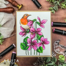 Cargar imagen en el visor de la galería, Gina K. Designs - Stamp & Die Set - Blue Violets. Blue Violet is a stamp set by Arjita Singh. This set is made of premium clear photopolymer and measures 6" X 8". The die set gives you the ability to cut out and layer, creating texture to your creation. Available at Embellish Away located in Bowmanville Ontario Canada. Example by brand ambassador.