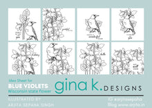 Cargar imagen en el visor de la galería, Gina K. Designs - Stamp & Die Set - Blue Violets. Blue Violet is a stamp set by Arjita Singh. This set is made of premium clear photopolymer and measures 6" X 8". The die set gives you the ability to cut out and layer, creating texture to your creation. Available at Embellish Away located in Bowmanville Ontario Canada. Idea Sheet by Arjita Sepha Singh