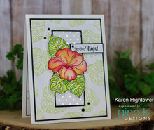 Cargar imagen en el visor de la galería, Gina K. Designs - Stamp & Die Set - Fabulous Flamingos. This set by Hannah Drapinski. This set is made of premium clear photopolymer and measures 6" X 8". Made in the USA. Available at Embellish Away located in Bowmanville Ontario Canada. Card example by brand ambassador.