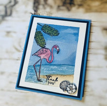 Cargar imagen en el visor de la galería, Gina K. Designs - Stamp & Die Set - Fabulous Flamingos. This set by Hannah Drapinski. This set is made of premium clear photopolymer and measures 6" X 8". Made in the USA. Available at Embellish Away located in Bowmanville Ontario Canada. Card example by brand ambassador.