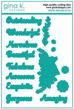Charger l'image dans la galerie, Gina K. Designs - Stamp & Die Set - Positive Greetings. Positive Greetings is a stamp set by Debrah Warner. Use the die cuts to easily cut out your script to create layers and dimensions. Made in the USA. Made in the USA. Available at Embellish Away located in Bowmanville Ontario Canada.