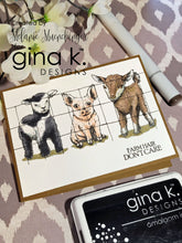 Load image into Gallery viewer, Gina K. Designs - Stamps - Farmyard Friends. Melanie Muenchinger’s realistic nature series continues with Farmyard Friends! You will love using these 8 farmyard animals plus scene building grass, dirt and wire fence images. Available at Embellish Away located in Bowmanville Ontario Canada. Designed by Melanie Muenchinger.