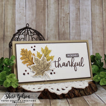 Cargar imagen en el visor de la galería, Gina K. Designs - Stamps - Layered Leaves. Layered Leaves is a stamp set by Hannah Drapinski. This set is made of premium clear photopolymer and measures 6" X 8". Made in the USA. Available at Embellish Away located in Bowmanville Ontario Canada. Card design by Shari Gilson.