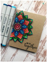 Cargar imagen en el visor de la galería, Gina K. Designs - Stamps - Mandala Maker. The Mandala Maker is a beautiful clear stamp set by Rina Krupsky. It is designed to work with the Wreath Builder Templates. (sold separately) Available at Embellish Away located in Bowmanville Ontario Canada. Card example by brand ambassador.