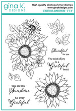 Cargar imagen en el visor de la galería, Gina K. Designs - Stamps - Sensational Sunflower. Sensational Sunflowers is a stamp set by Arjita Singh. This set is made of premium clear photopolymer and measures 6" X 8". Made in the USA. Available at Embellish Away located in Bowmanville Ontario Canada.