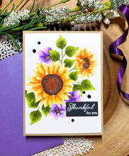 Cargar imagen en el visor de la galería, Gina K. Designs - Stamps - Sensational Sunflower. Sensational Sunflowers is a stamp set by Arjita Singh. This set is made of premium clear photopolymer and measures 6" X 8". Made in the USA. Available at Embellish Away located in Bowmanville Ontario Canada. Card design by brand ambassador