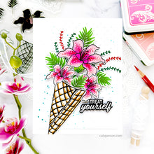 Cargar imagen en el visor de la galería, Gina K. Designs - Stamps - Treat Yourself. Treat Yourself is a stamp set by Lisa Hetrick. This set is made of premium clear photopolymer and measures 6" X 8". Made in the USA Coordinating die set sold separately. Available at Embellish Away located in Bowmanville Ontario Canada. Card design by brand ambassador