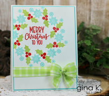 Load image into Gallery viewer, Gina K. designs - Stamps - Holiday Wreath Builder. The Holiday Wreath Builder Stamp set works with the Wreath Builder Templates. (sold separately Available at Embellish Away located in Bowmanville Ontario Canada. Card example by brand ambassador.