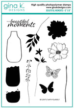 Cargar imagen en el visor de la galería, Gina K. Designs - Stamps & Die Set - Beautiful Moments. Beautiful Moments is a stamp & Die set by Gina K Designs. This a stamp is made of premium clear photopolymer and measures 6" X 8". Available at Embellish Away located in Bowmanville Ontario Canada.