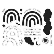 Load image into Gallery viewer, Hero Arts - Clear Stamp - Rainbow Heroscape. Build your perfect rainbow with this HeroScape stamp set featuring six rainbow stripes, eleven sentiments, as well as stars, clouds, hearts, and a sun and moon. Available at Embellish Away located in Bowmanville Ontario Canada.
