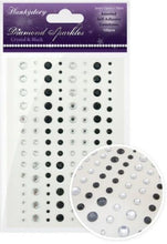 Load image into Gallery viewer, This stunning selection of brand new gemstones from Hunkydory Crafts is the perfect essential addition to your craft stash! The brand new packs include 3 different sizes – 3mm, 5mm and 7mm and include a range of colours. Available at Embellish Away located in Bowmanville Ontario Canada. Crystal & Black