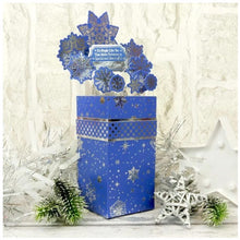 Load image into Gallery viewer, Hunkydory Crafts - Die-cuts - Let it Snow Snowflake. 10-sheet pack, 2 x A4 sheets in each of the 5 colourways. Each pack contains 10 x A4 beautifully foiled & die-cut cardstock sheets, featuring a variety of delicate snowflake designs. Each sheet includes 23 different snowflakes, that’s a whopping 230 snowflakes in every pack! Available at Embellish Away located in Bowmanville Ontario Canada. Example by Hunkydory Crafts.