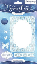 Load image into Gallery viewer, Hunkydory Crafts - Moonstone Dies - Filigree Florals. The Moonstone Dies – Filigree Florals is a wonderfully versatile set that co-ordinates with old and new Deco-Large Collections and can be used time and time again for all occasions. This die set contains 6 metal dies allowing you to create a beautifully detailed panel, co-ordinating border and more. Available at Embellish Away located in Bowmanville Ontario Canada.