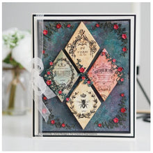 Load image into Gallery viewer, amie Rodgers Canvas Collection Diamond die set to create easy to build canvas and frame effects on your projects. They are easy to construct and incredibly versatile, simply fold on the score lines and glue to create focal points for your projects. Includes 4 dies. Size: 4.6" x 3.4". Available at embellishaway.ca in Bowmanville Ontario Canada. Card Example