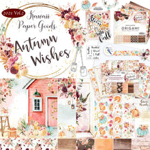 Load image into Gallery viewer, Memory Place - Kawaii Paper Goods Bundle Box - Autumn Wishes. Kawaii Paper Autumn Wishes quarterly bundle includes: 12 double-sided 12x12 inch Cardstock (2 each/6 designs), 1 Pack of Ephemera Die Cut Cardstock, 24 Sheets of 6x6 inch Origami Papers (6 each/4 designs), 1 clear stamp set, 1 roll of Washi tape (1 inch x 5.4 yards) and a bonus set of die-cut chipboard. Available at Embellish Away located in Bowmanville Ontario Canada.