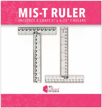 Charger l'image dans la galerie, My Sweet Petunia - MIS-T Rulers. Designed and sized for papercrafters, the My Sweet Petunia Mis-T Ruler includes metric and imperial clear T rulers, with multiple units of measure, an inset steel ruler for cutting and a see through design that allows you to get perfect lines and cuts every time. Metal edge for cutting, Centering ruler on short and long side of T-square, Short side of the T-ruler is 5 inches, Long side is 6.25 inches. Available at Embellish Away located in Bowmanville Ontario Canada.