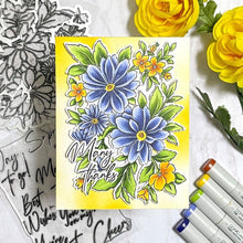 Load image into Gallery viewer, Pinkfresh Studio - Clear Stamp Set 4"X6" - Modern Script Sentiments. Pinkfresh Studio - Clear Stamp Set 4"X6" - Modern Script Sentiments. 4x6 inch photopolymer clear stamp set designed by Kaitlin Sheaffer. Available at Embellish Away located in Bowmanville Ontario Canada. Card example by brand ambassador.