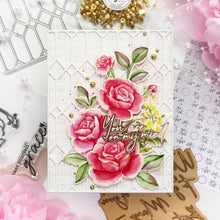 Load image into Gallery viewer, Pinkfresh Studio - Hot Foil Plate - Modern Script Sentiments. 1 piece hot foil plate to coordinate with the Modern Script Sentiments die. There is also a matching Modern Script Sentiments stamp set. Approximate Measurements: 4.25 x 5.5 inches. Available at Embellish Away located in Bowmanville Ontario Canada. Card example by brand ambassador.
