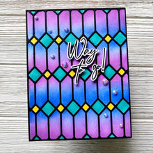 Load image into Gallery viewer, Pinkfresh Studio - Hot Foil Plate - Modern Script Sentiments. 1 piece hot foil plate to coordinate with the Modern Script Sentiments die. There is also a matching Modern Script Sentiments stamp set. Approximate Measurements: 4.25 x 5.5 inches. Available at Embellish Away located in Bowmanville Ontario Canada. Card example by brand ambassador.